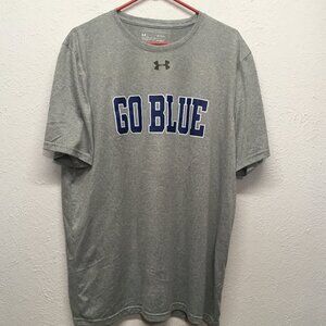 Under Armour T-Shirt Mens Large Gray Loose Fit Go Blue Graphic Heatgear